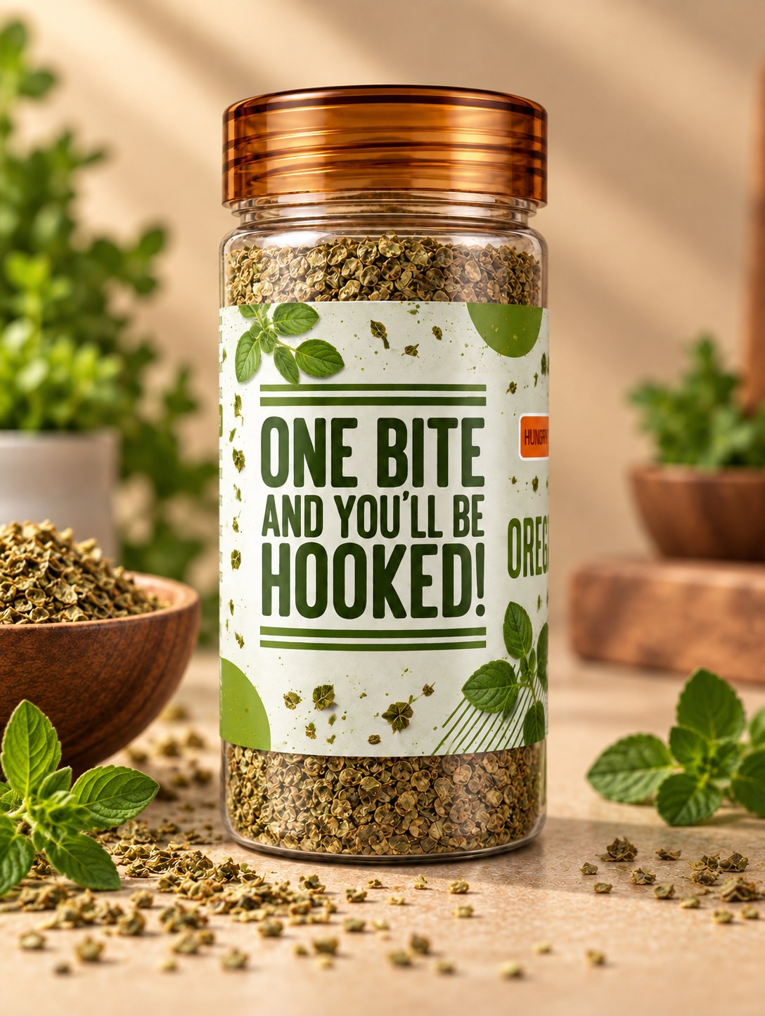 Oregano Flakes jar, side