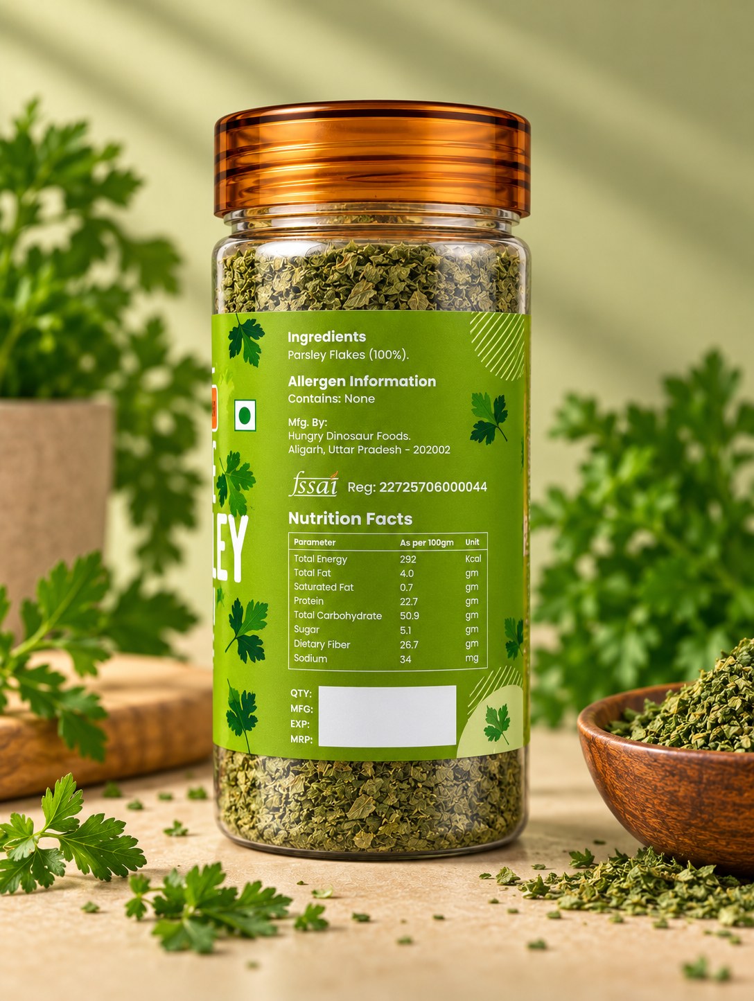 Parsley jar, back label