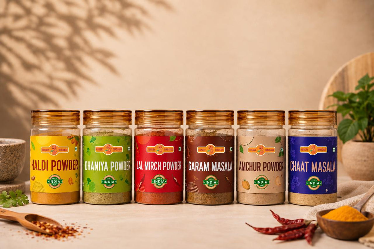 Roz Ka Masala Box: Haldi Powder, Dhaniya Powder, Lal Mirch Powder, Garam Masala, Amchur Powder, Chaat Masala