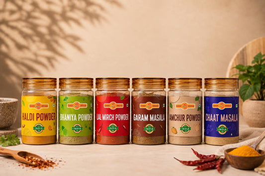 Roz Ka Masala Box: Haldi Powder, Dhaniya Powder, Lal Mirch Powder, Garam Masala, Amchur Powder, Chaat Masala